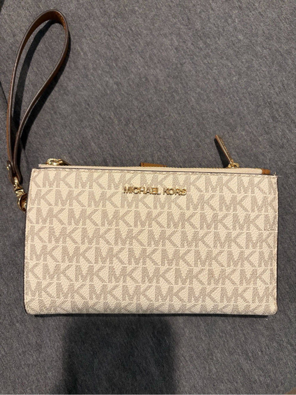 Michael Kors Beige/Acorn Logo Wristlet Clutch